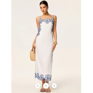 Commense Semi-Sheer Floral Embroidery Back Bow Maxi Dres SZ L